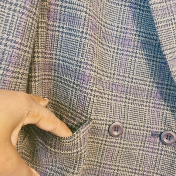 Sasson Petite | Women's Vintage Plaid Wool Blend Double Button Blazer (Size 8) - Picture 10 of 16